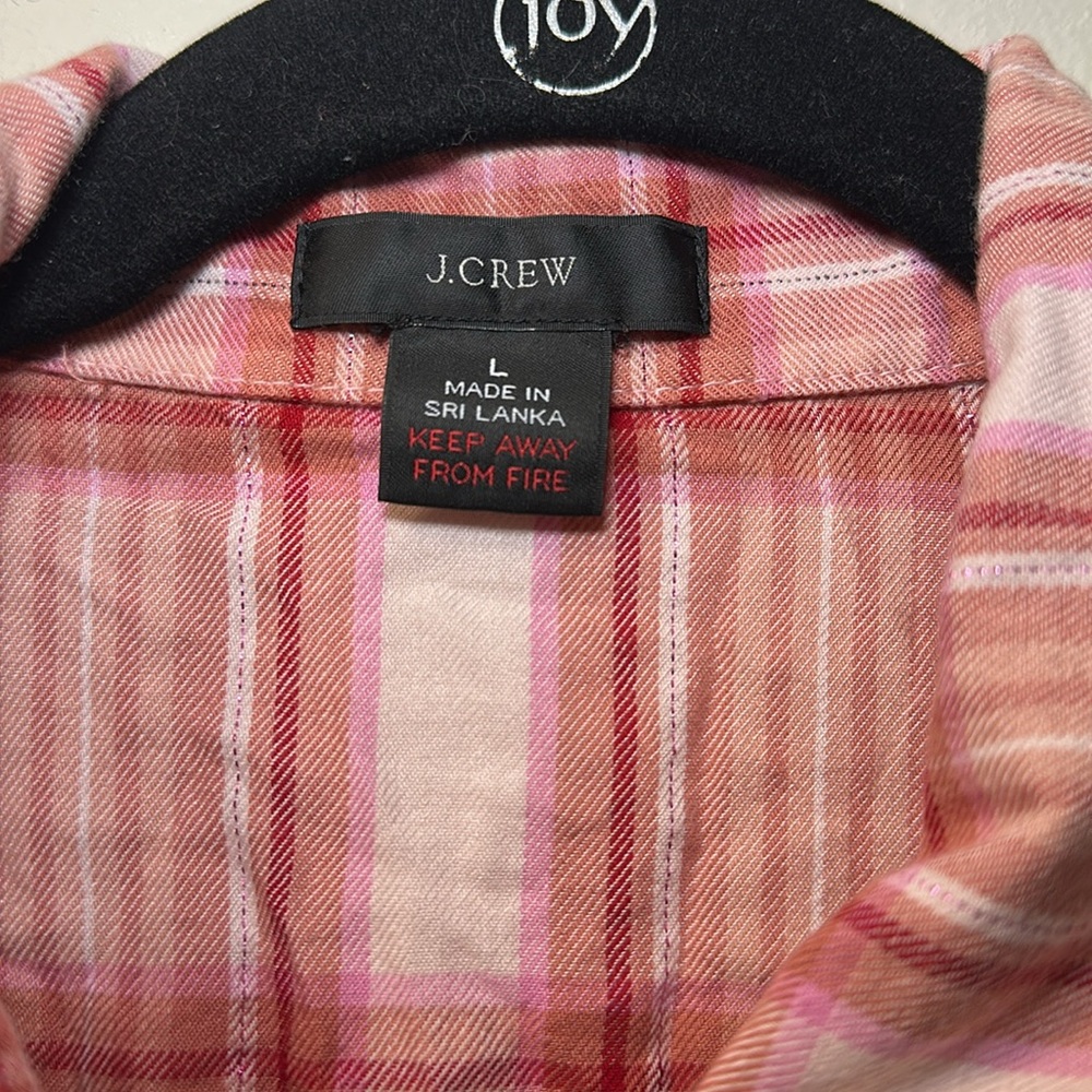 💛J. Crew Women’s Flannel Long Sleeve Pajama Top in Blush Tartan Sz L BD198 - Picture 2 of 6